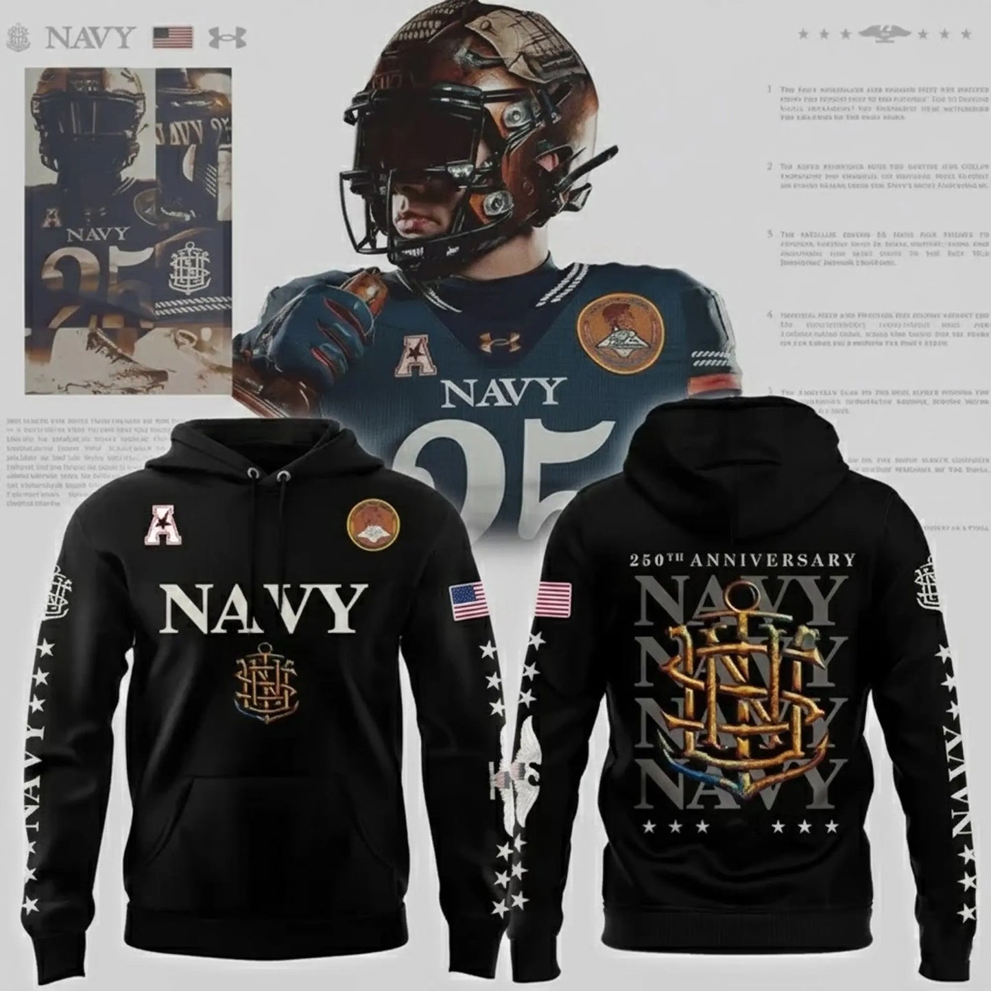 2025 Navy Midshipmen 250th Anniversary Hoodie