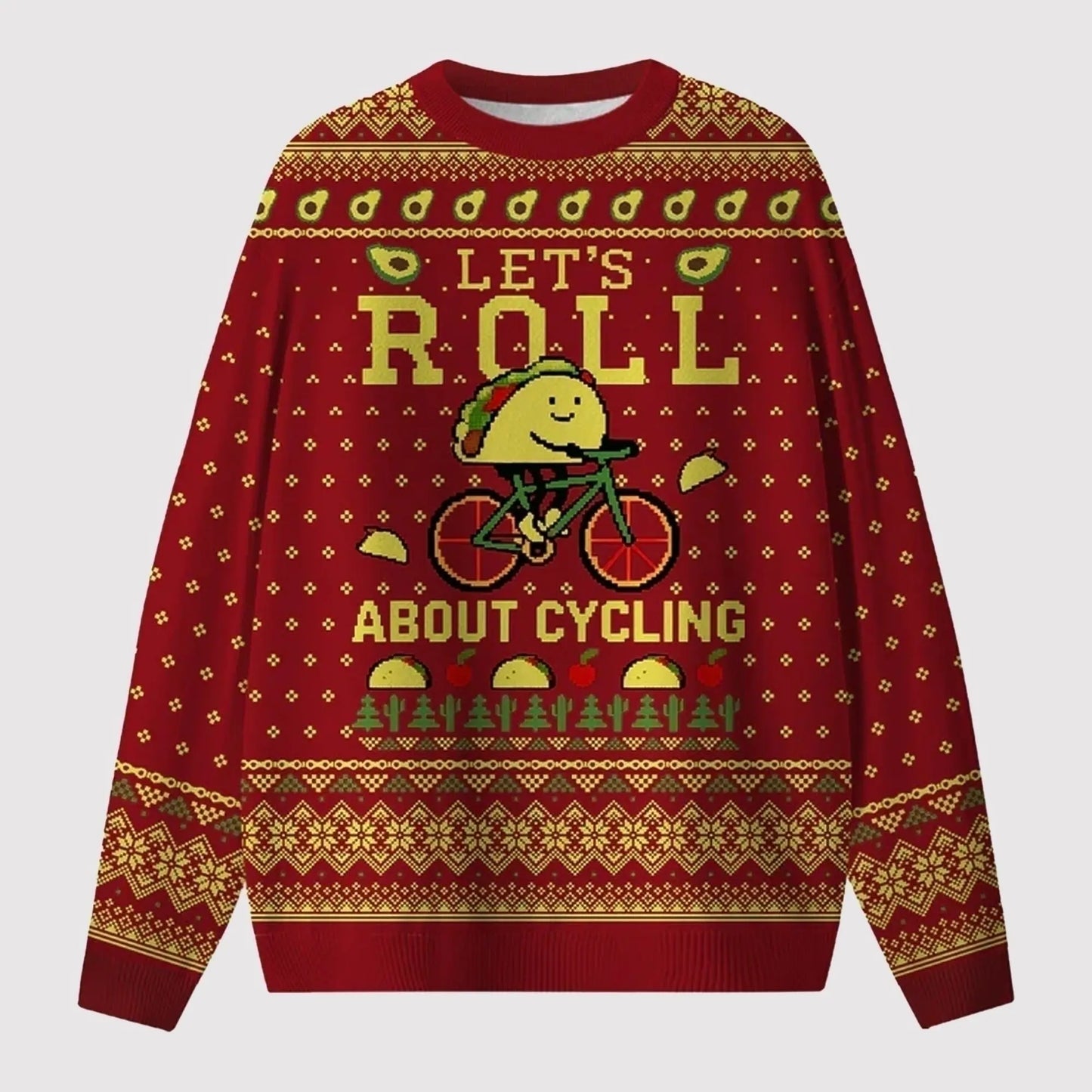 2025 Cartoon Taco Let's Roll About Cycling Ugly Sweater theclothingtribe