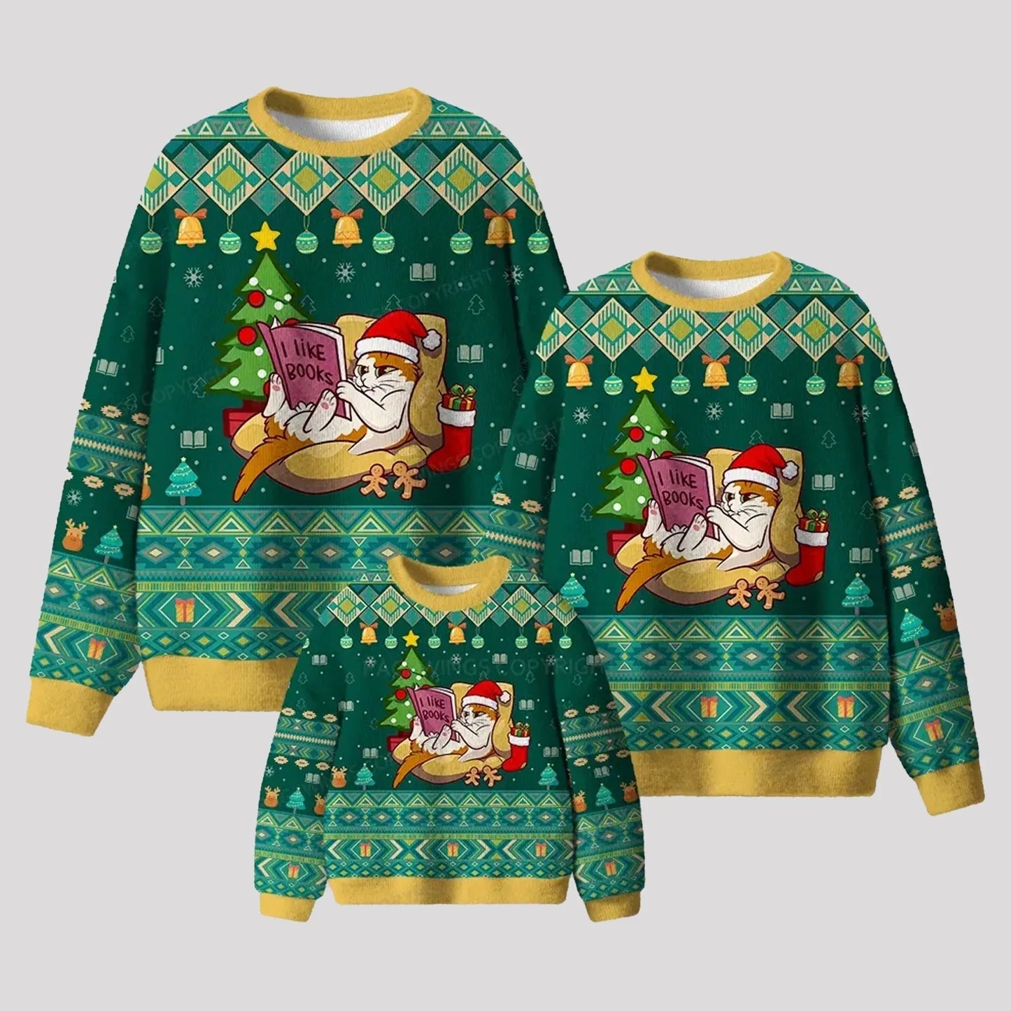 2025 Cat Santa I Like Books Ugly Sweater theclothingtribe