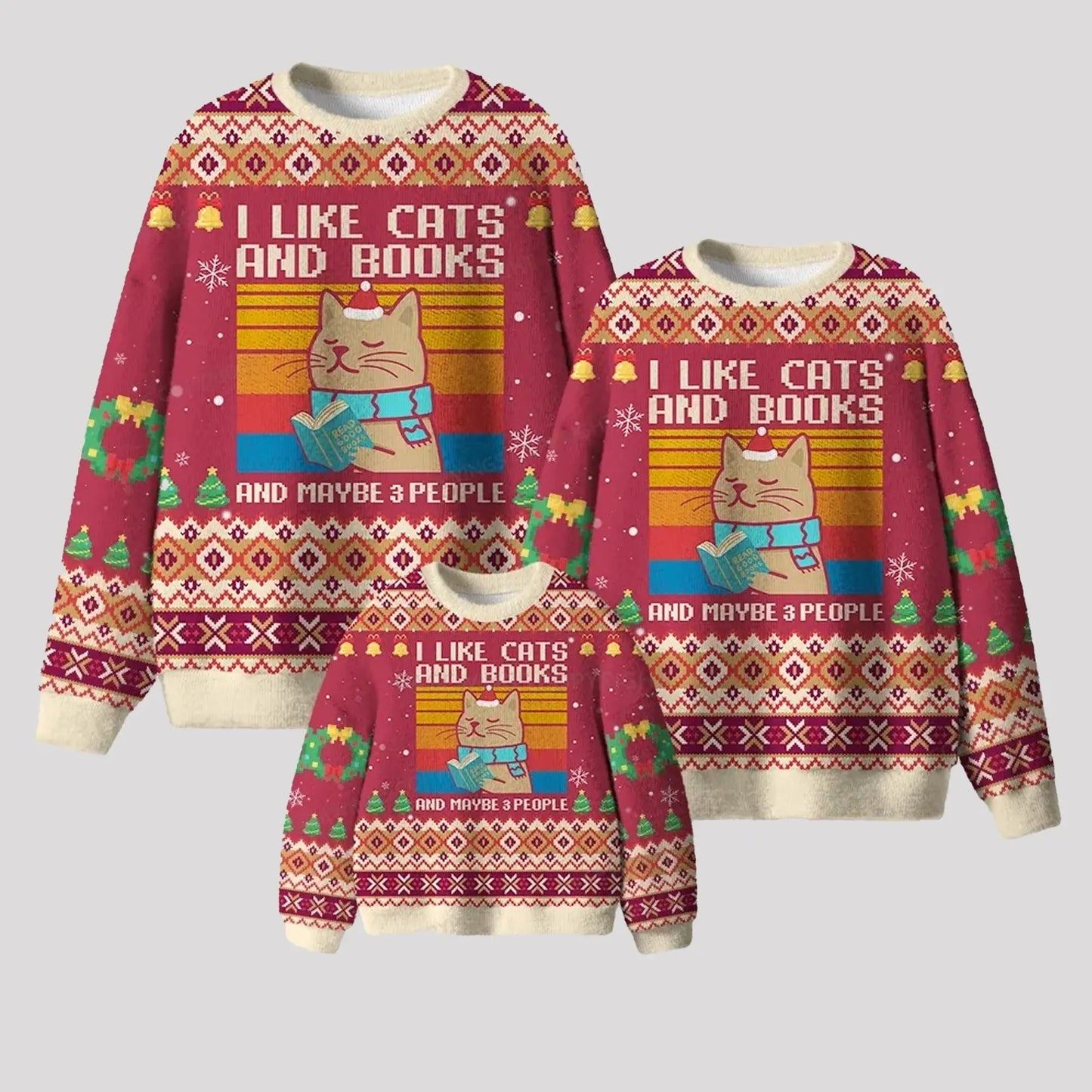 2025 I Like Cats And Books And Maybe 3 People Ugly Sweater theclothingtribe