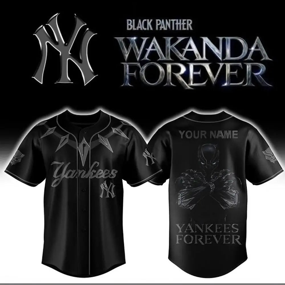 Black Panther Yankees Forever Jersey 2025 theclothingtribe
