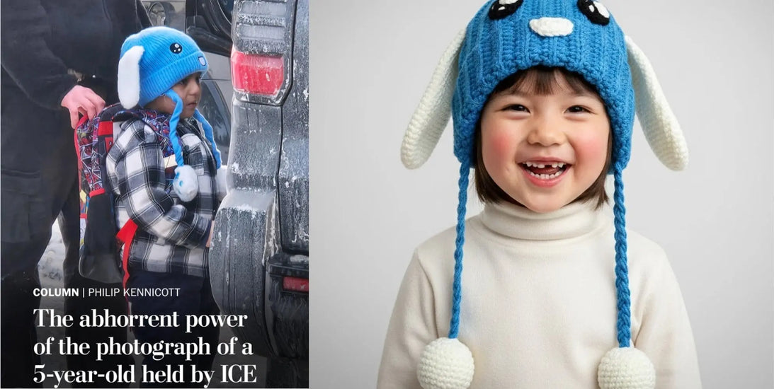 Liam Ramos Blue Bunny Beanie – Cute Crochet Winter Hat with Long Ears and Pompoms for Kids theclothingtribe