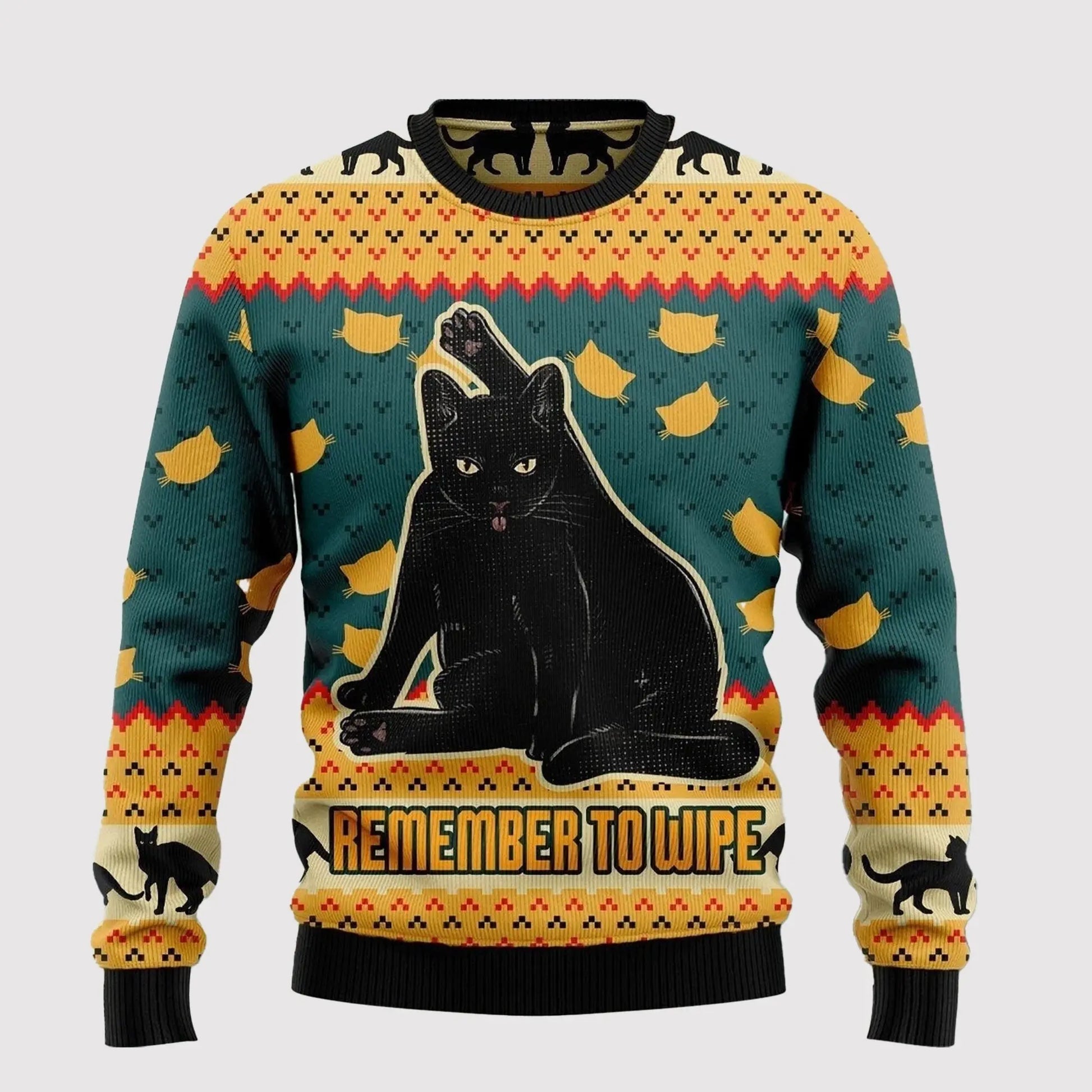 2025 Black Cat Remember To Wipe Ugly Sweater theclothingtribe