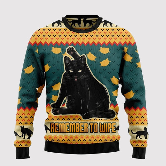 2025 Black Cat Remember To Wipe Ugly Sweater theclothingtribe