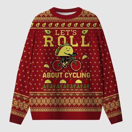 2025 Cartoon Taco Let's Roll About Cycling Ugly Sweater   theclothingtribe