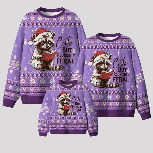 2025 Raccoon Cute But Bookishly Feral Ugly Sweater theclothingtribe