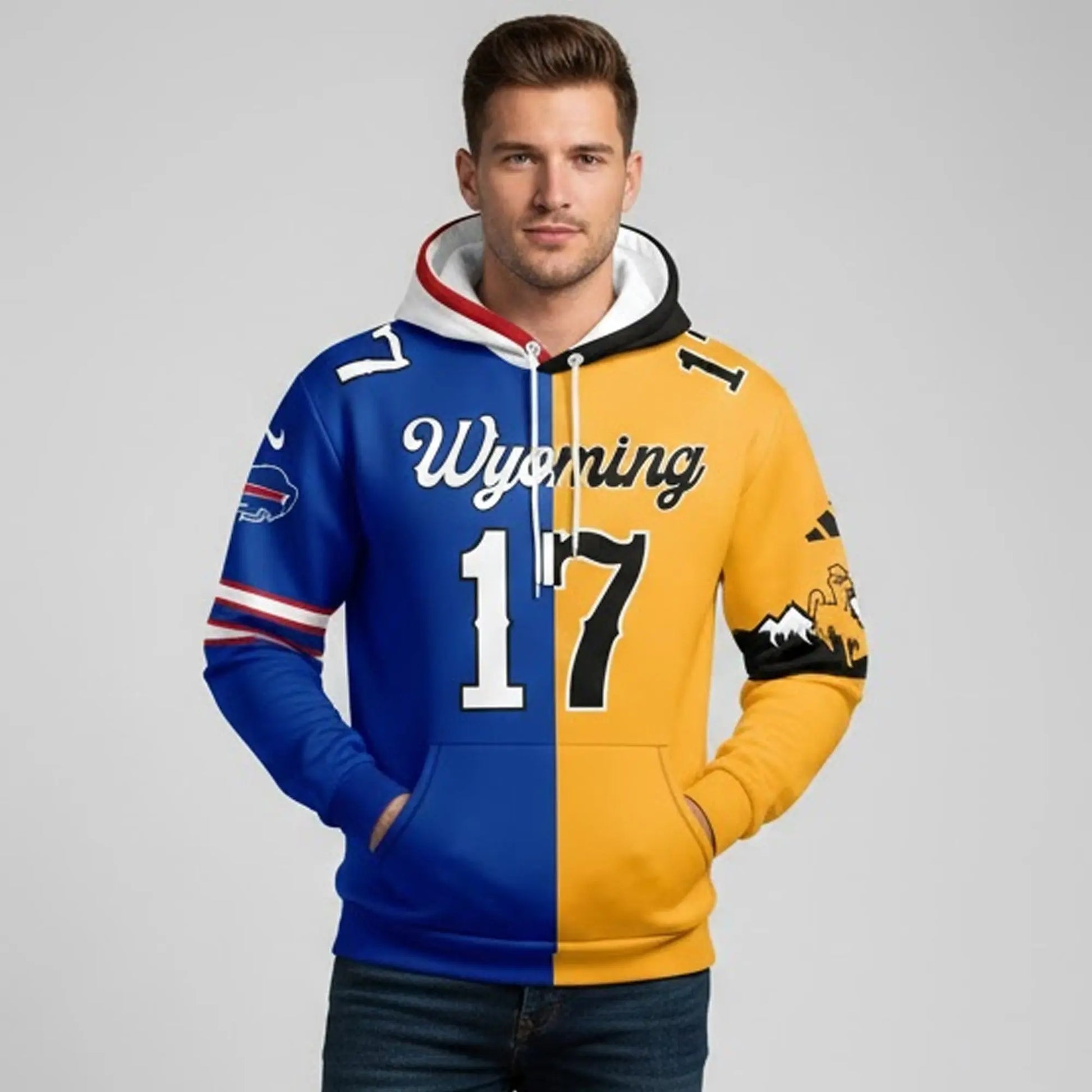 2025 Josh Allen 17 Buffalo Bills x Wyoming Cowboys Hoodie   theclothingtribe