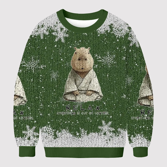 2025 Kung Fu Capybara Relax Ugly Sweater   theclothingtribe