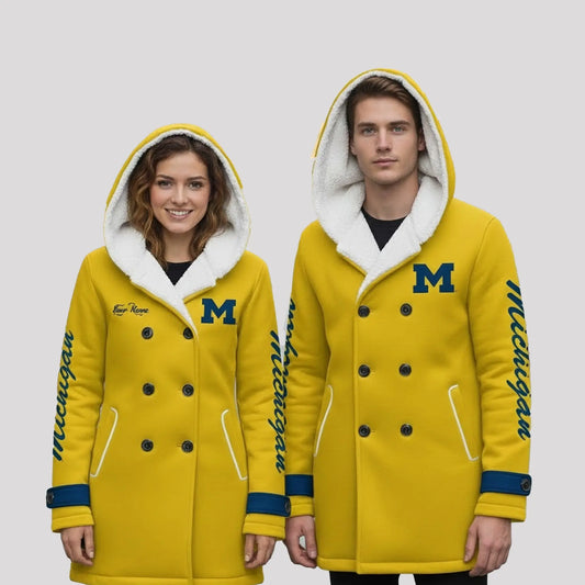 2025 Michigan Long Hooded Fleece Jacket   theclothingtribe