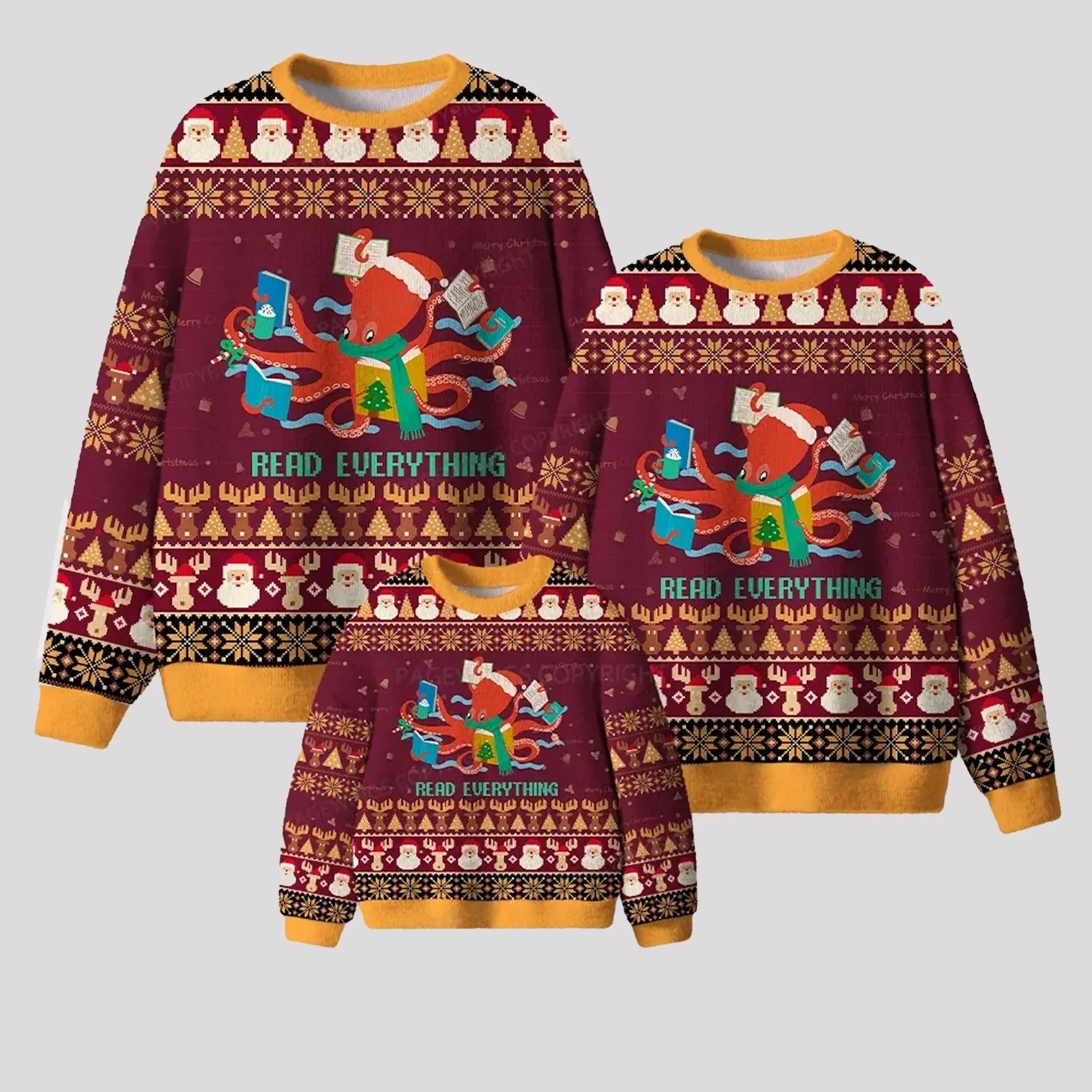 2025 Octopus Santa Read Everything Ugly Sweater theclothingtribe