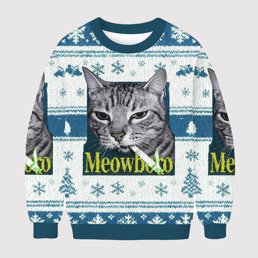 2025 Smoking Meowboro Cat Ugly Sweater   theclothingtribe