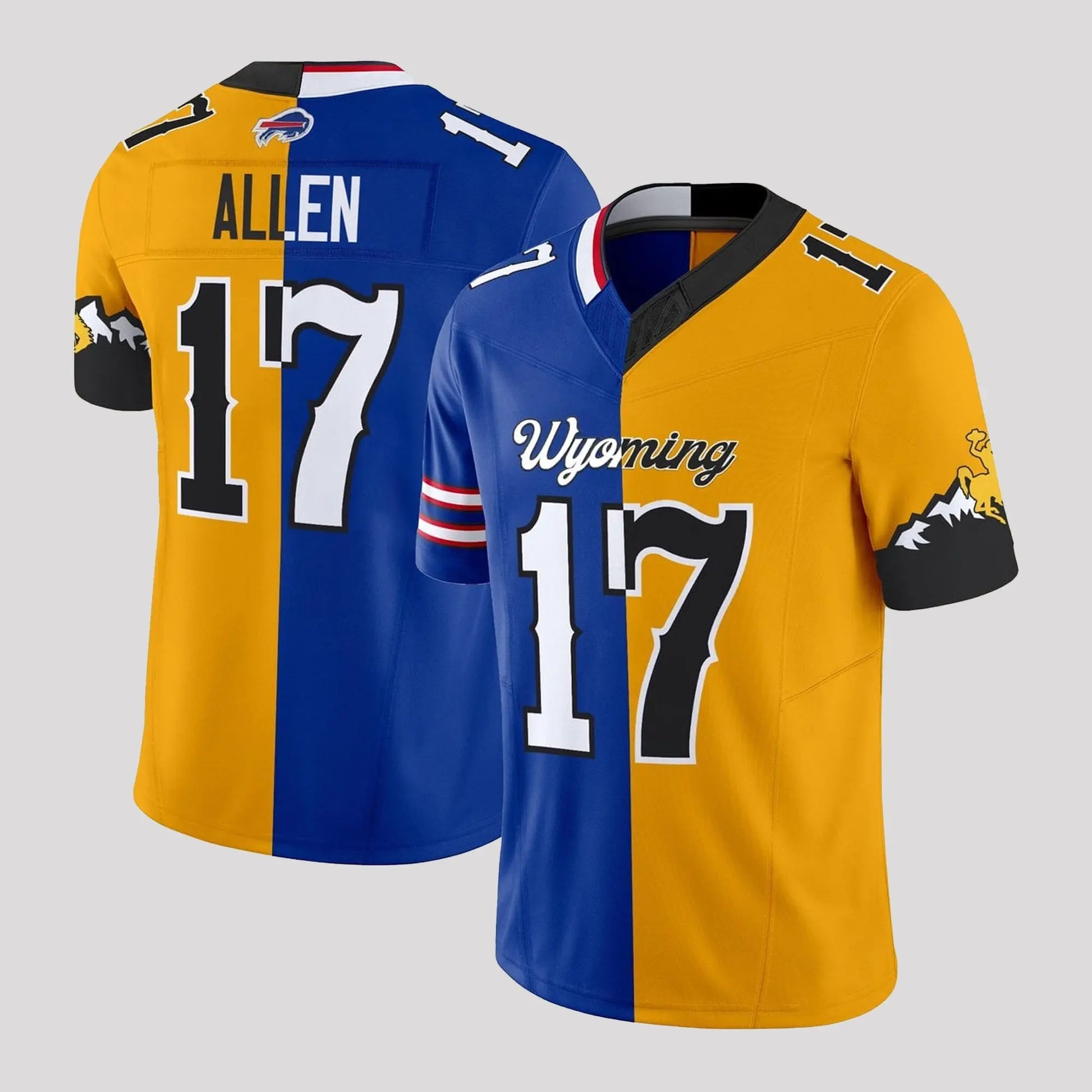 2025 Wyoming Cowboys Josh Allen 17 Gold And Blue Football Jersey theclothingtribe