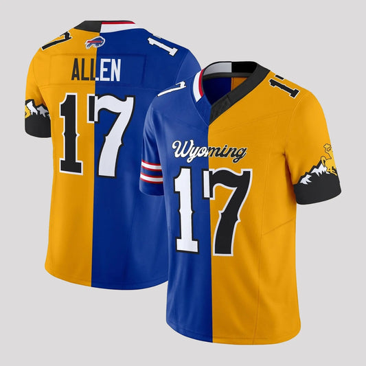 2025 Wyoming Cowboys Josh Allen 17 Gold And Blue Football Jersey theclothingtribe