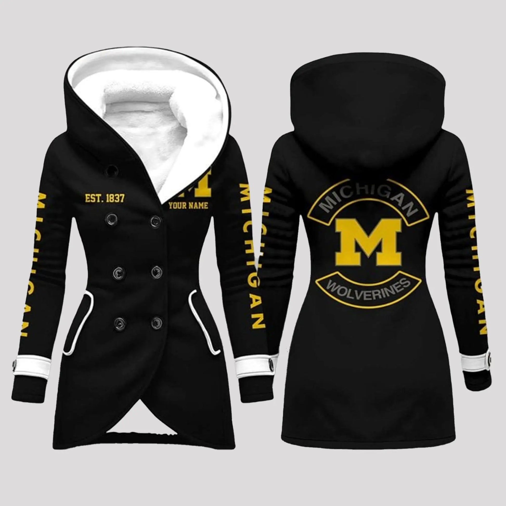 2025 Michigan Est 1837 Long Hooded Fleece Jacket   theclothingtribe