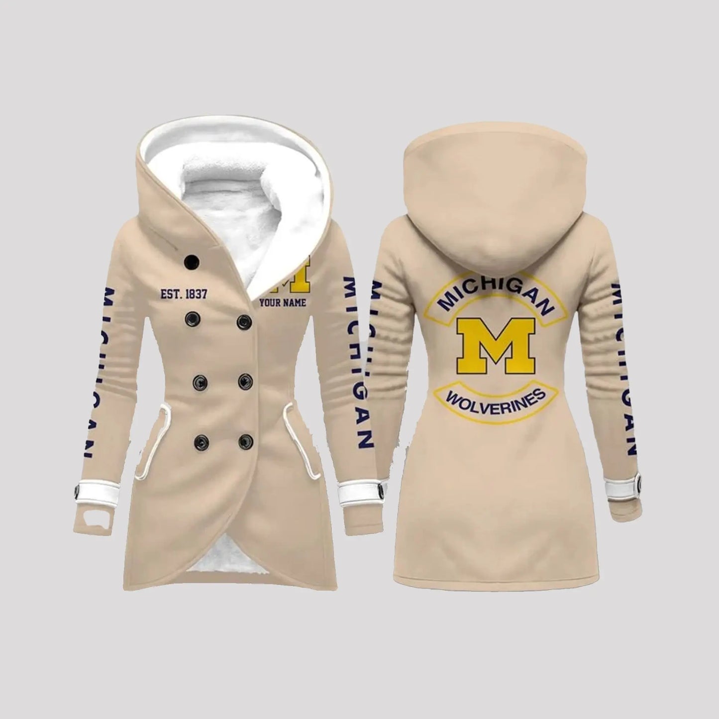 2025 Michigan Est 1837 Long Hooded Fleece Jacket   theclothingtribe