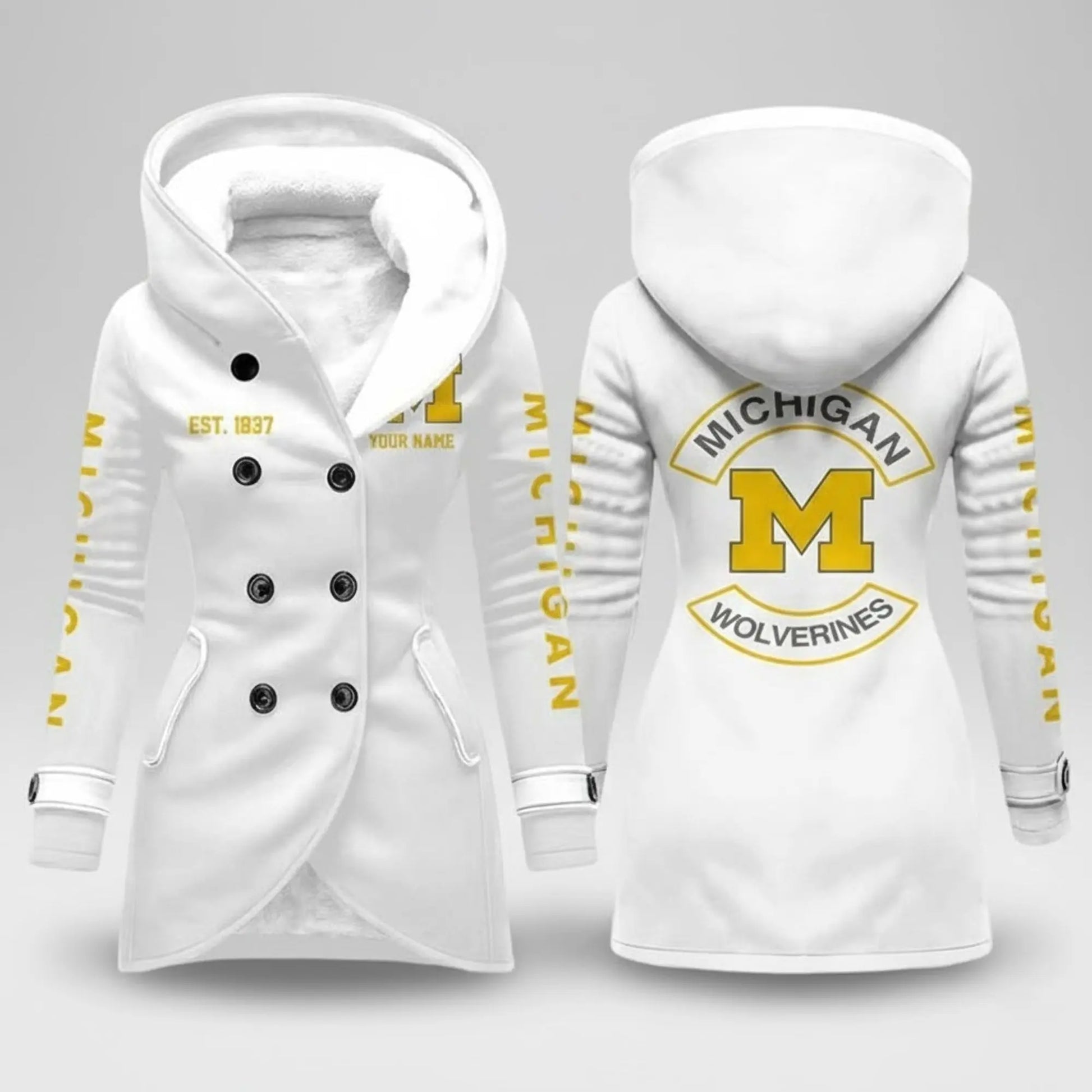 2025 Michigan Est 1837 Long Hooded Fleece Jacket   theclothingtribe