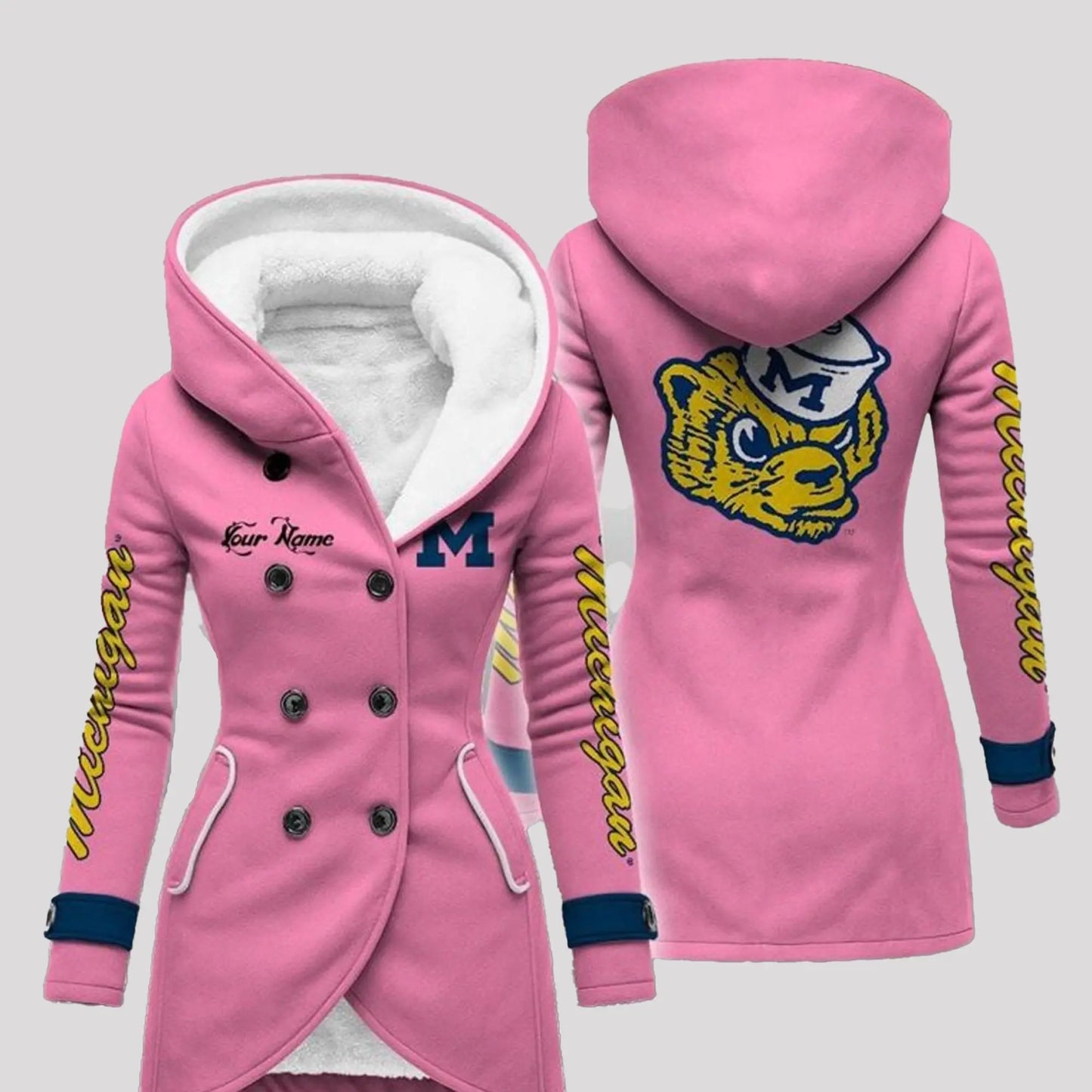 2025 Michigan Long Hooded Fleece Jacket   theclothingtribe