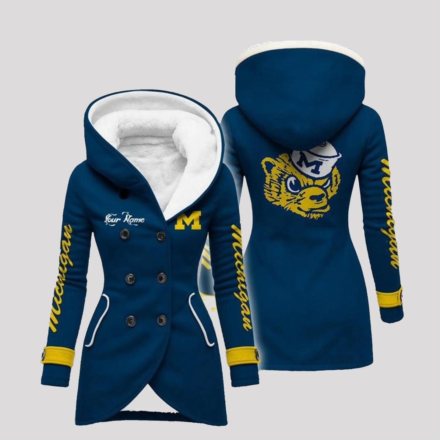 2025 Michigan Long Hooded Fleece Jacket   theclothingtribe