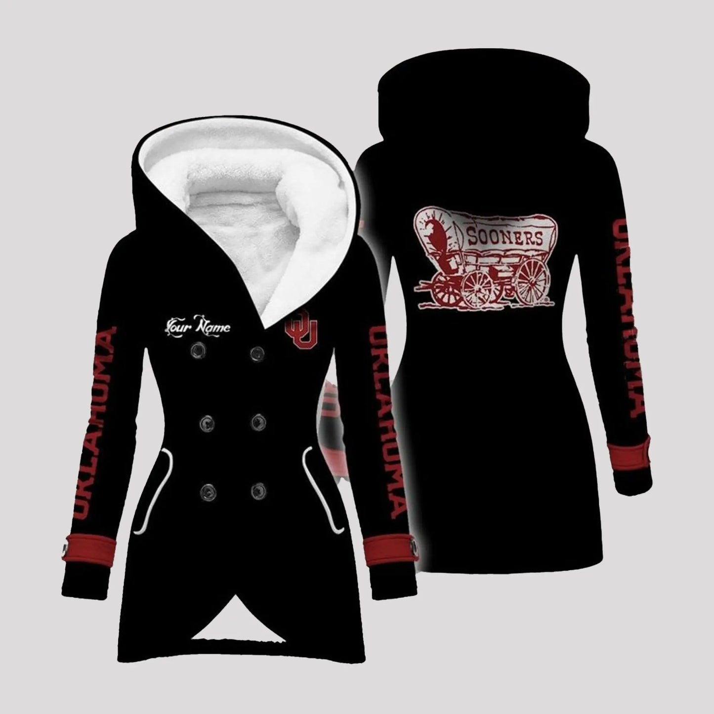 2025 Oklahoma Long Hooded Fleece Jacket   theclothingtribe