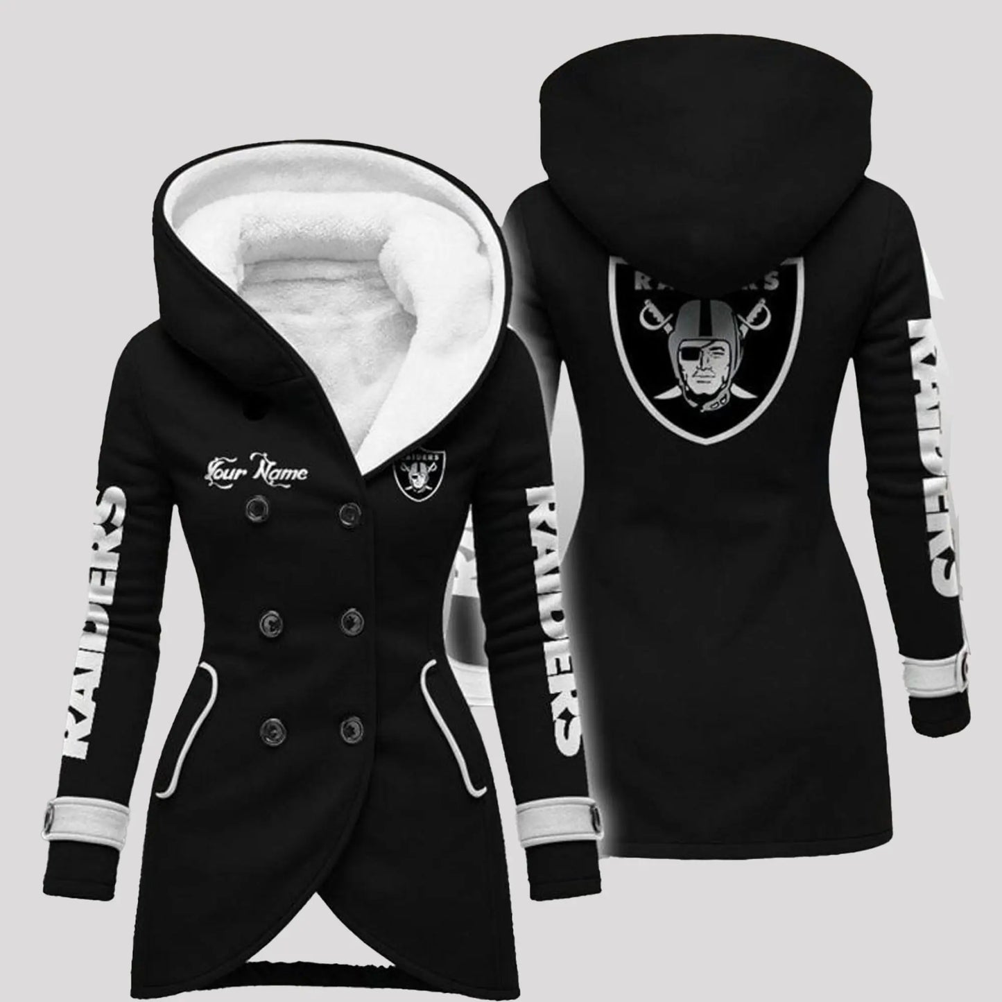 2025 Raiders Long Hooded Fleece Jacket   theclothingtribe