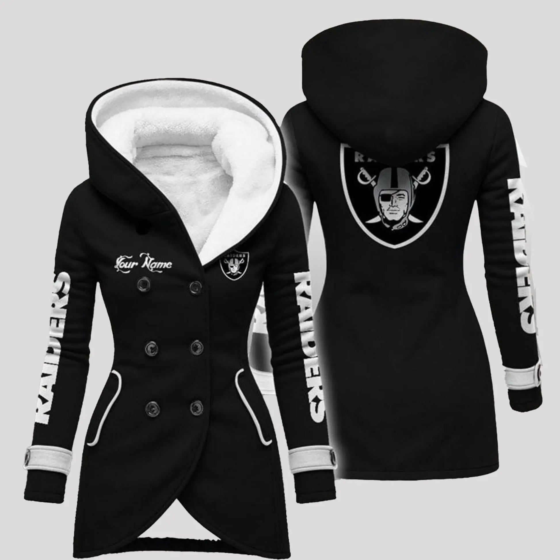 2025 Raiders Long Hooded Fleece Jacket   theclothingtribe