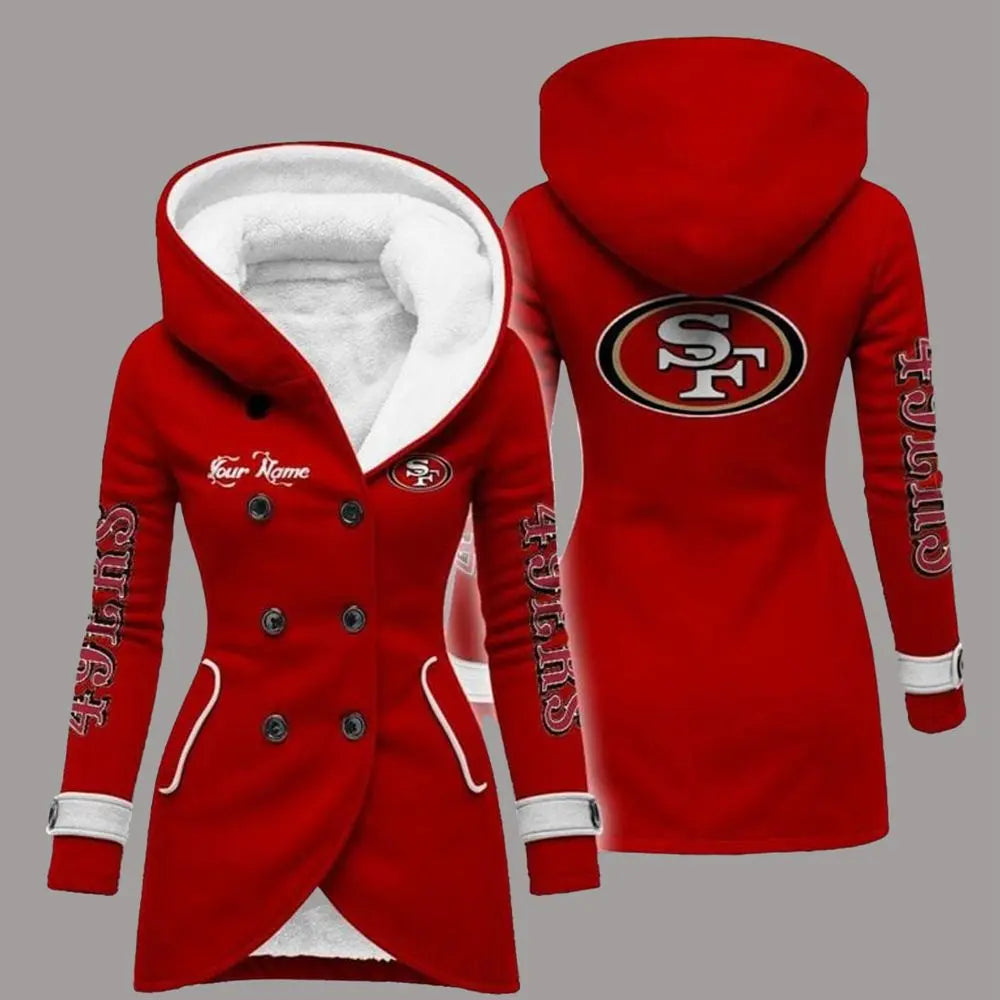 2025 SF 49ers Long Hooded Fleece Jacket 1