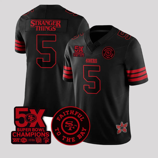2026 SF 49ers Stranger Things 5X Bowl Champions Faithful To The Bay Jersey   theclothingtribe