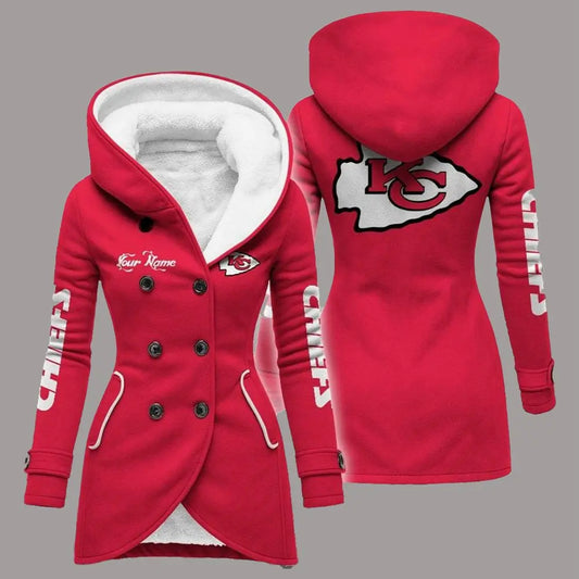 2025 KC Chiefs Long Hooded Fleece Jacket theclothingtribe