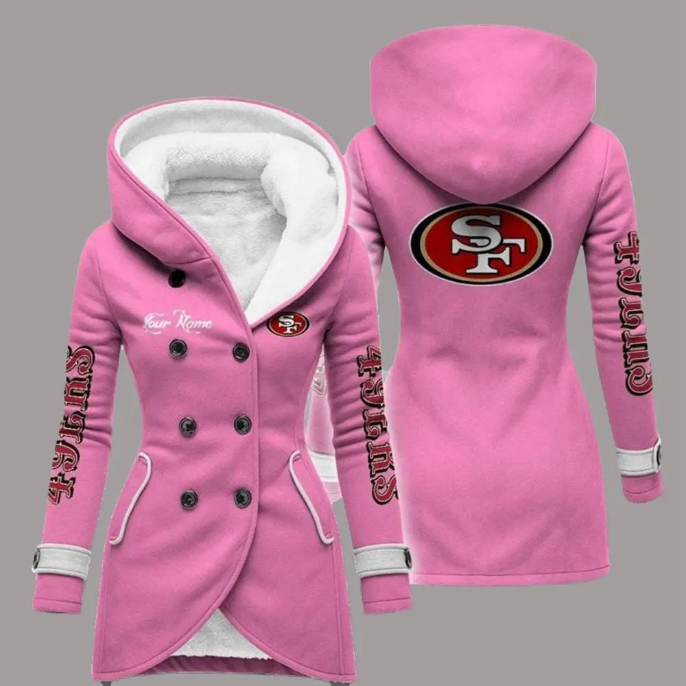 2025 SF 49ers Long Hooded Fleece Jacket theclothingtribe