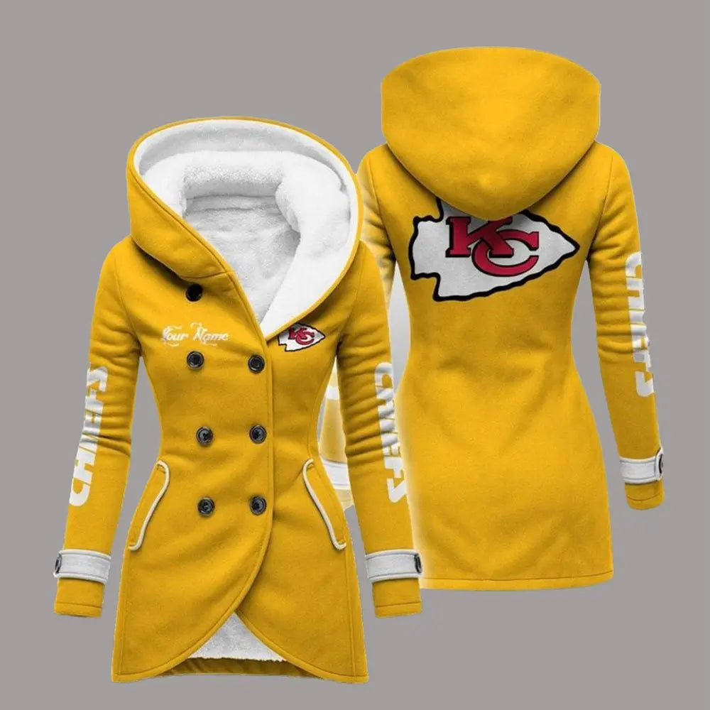 2025 KC Chiefs Long Hooded Fleece Jacket theclothingtribe