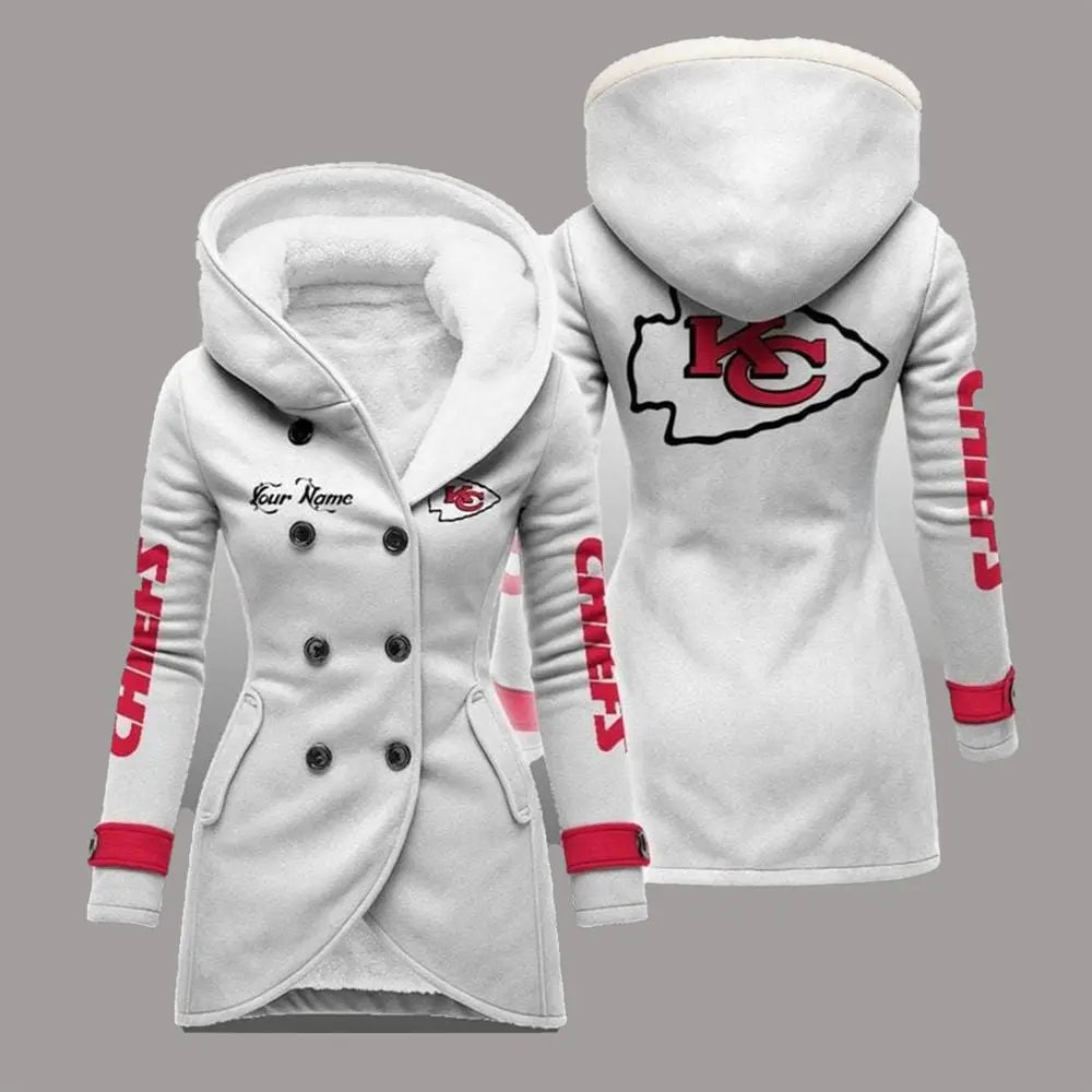 2025 KC Chiefs Long Hooded Fleece Jacket theclothingtribe