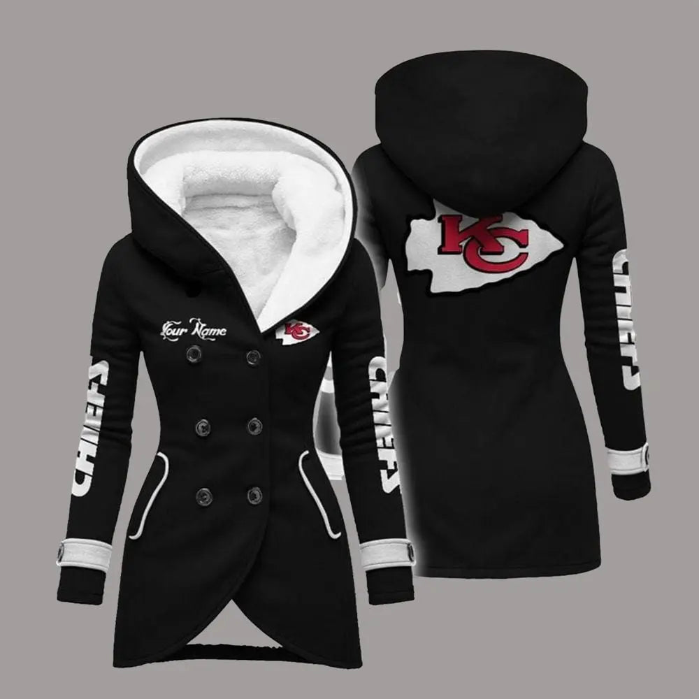 2025 KC Chiefs Long Hooded Fleece Jacket theclothingtribe