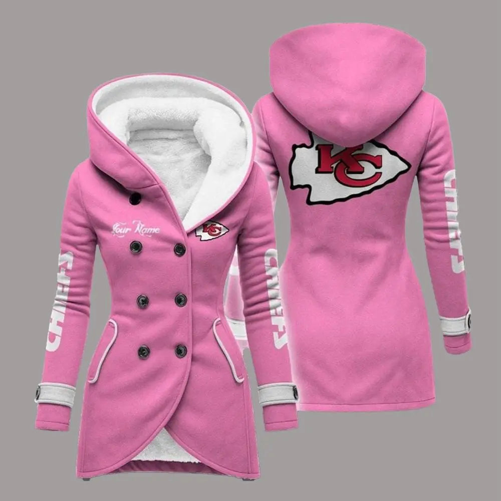 2025 KC Chiefs Long Hooded Fleece Jacket theclothingtribe