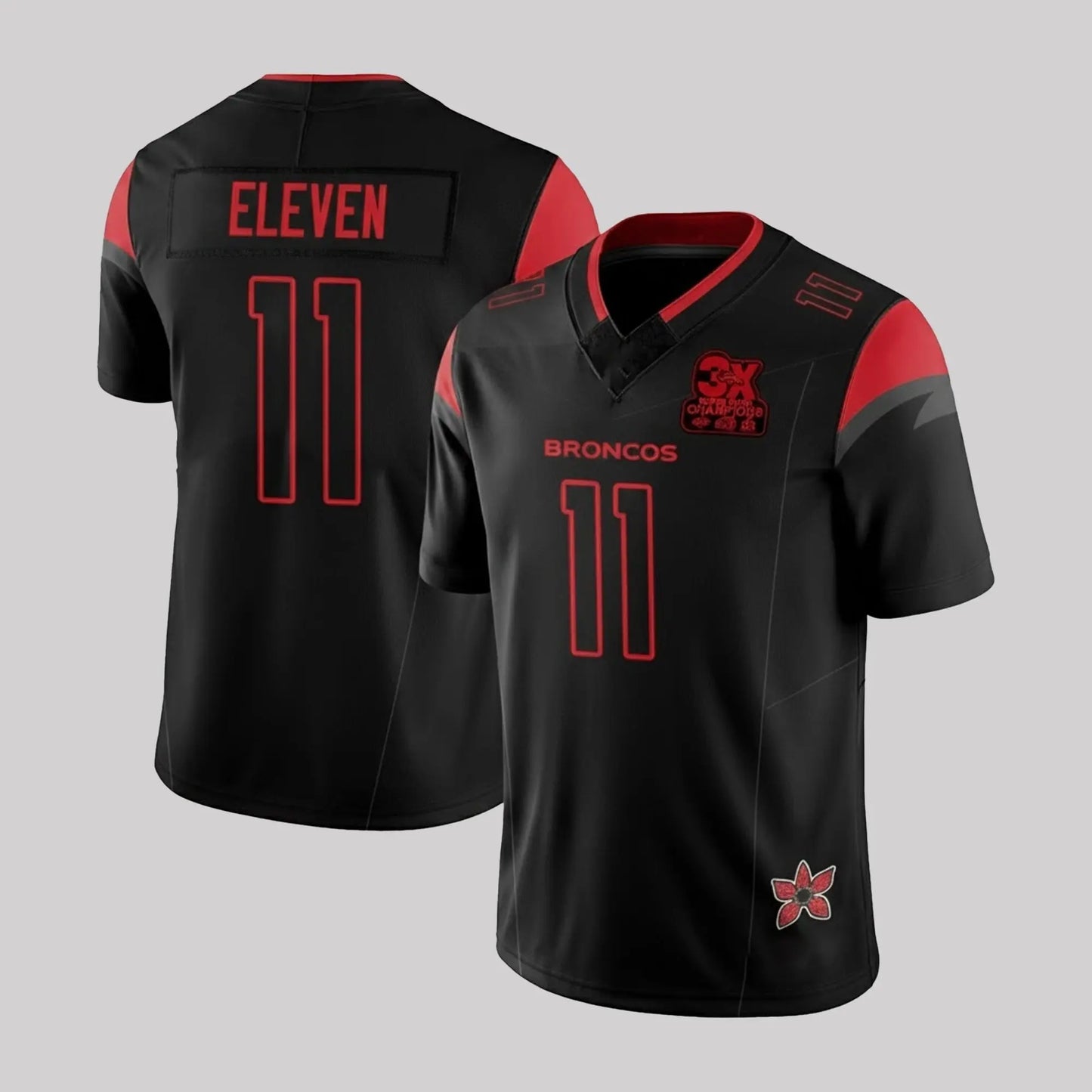 Broncos Stranger Things Eleven 3x Bowl Champions Jersey   theclothingtribe