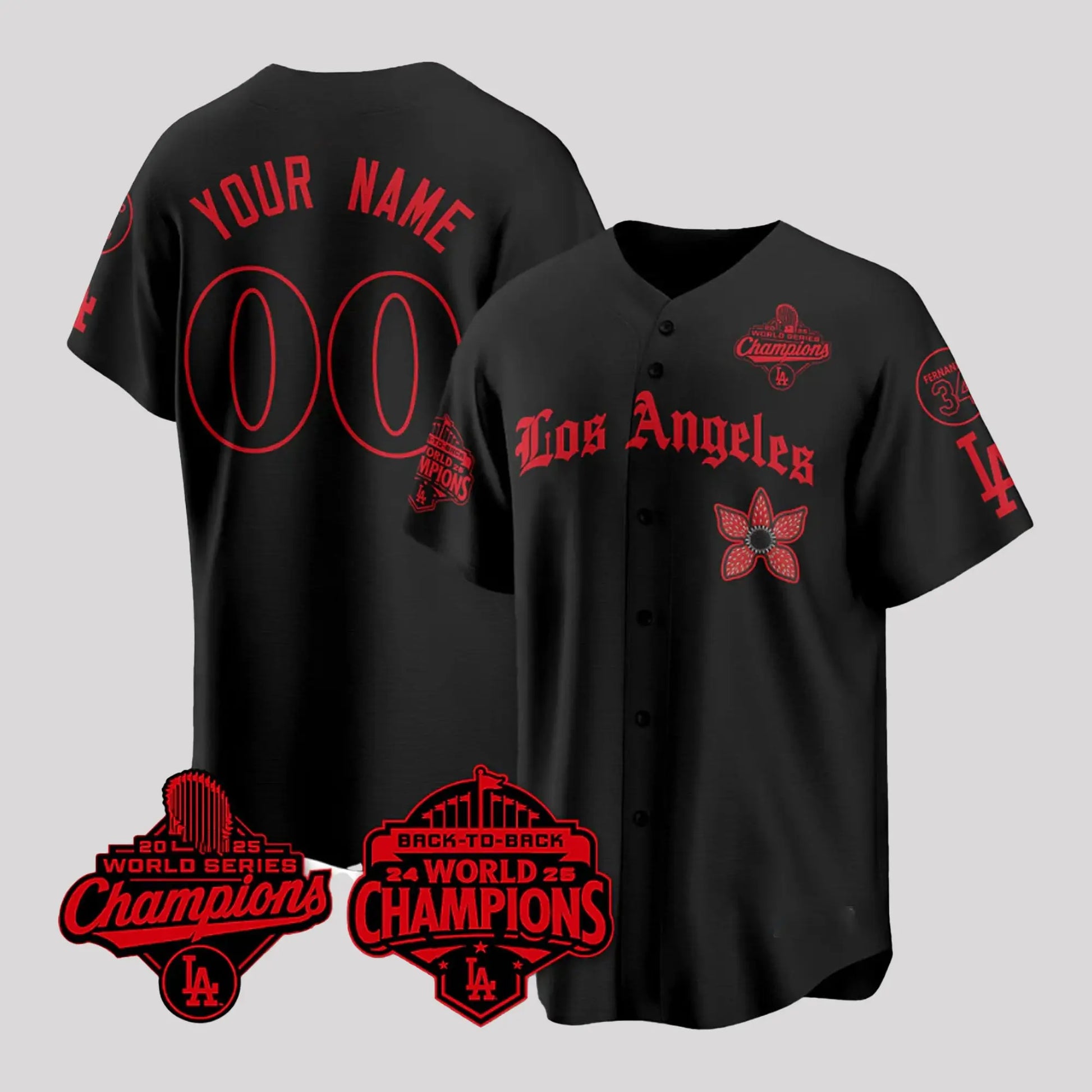 LA Dodgers Back To Back World Series Champions 2025 Stranger Things Jersey   theclothingtribe