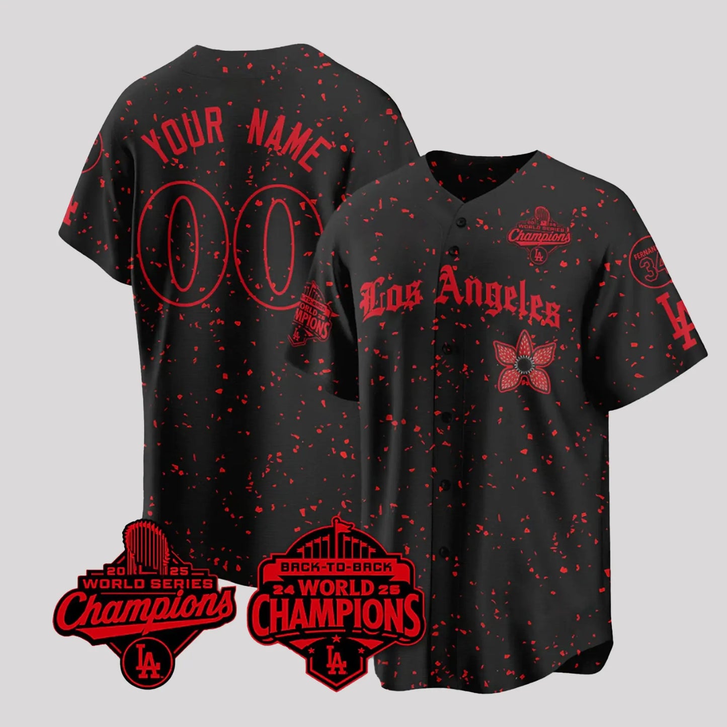 LA Dodgers Back To Back World Series Champions 2025 Stranger Things Jersey   theclothingtribe