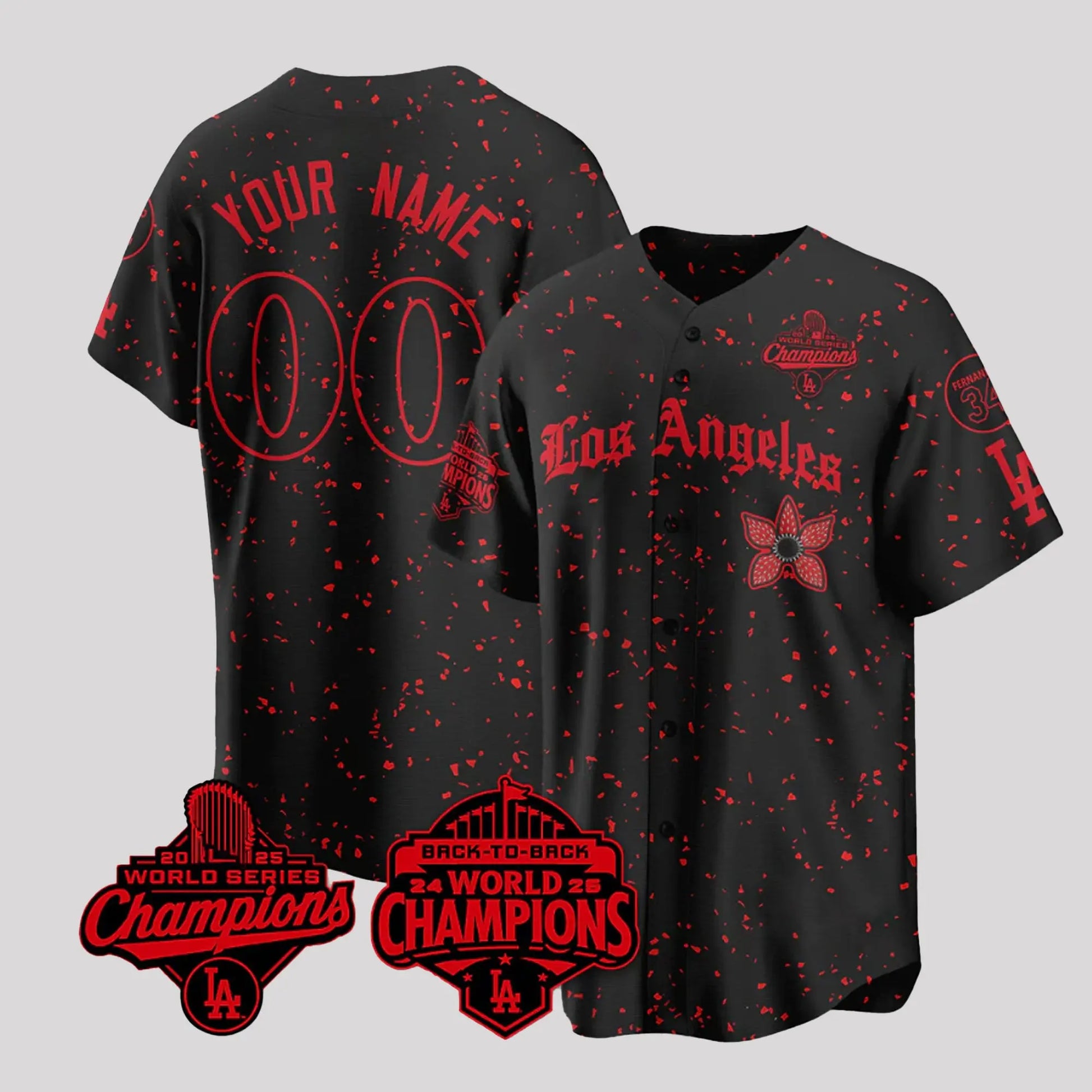 LA Dodgers Back To Back World Series Champions 2025 Stranger Things Jersey   theclothingtribe