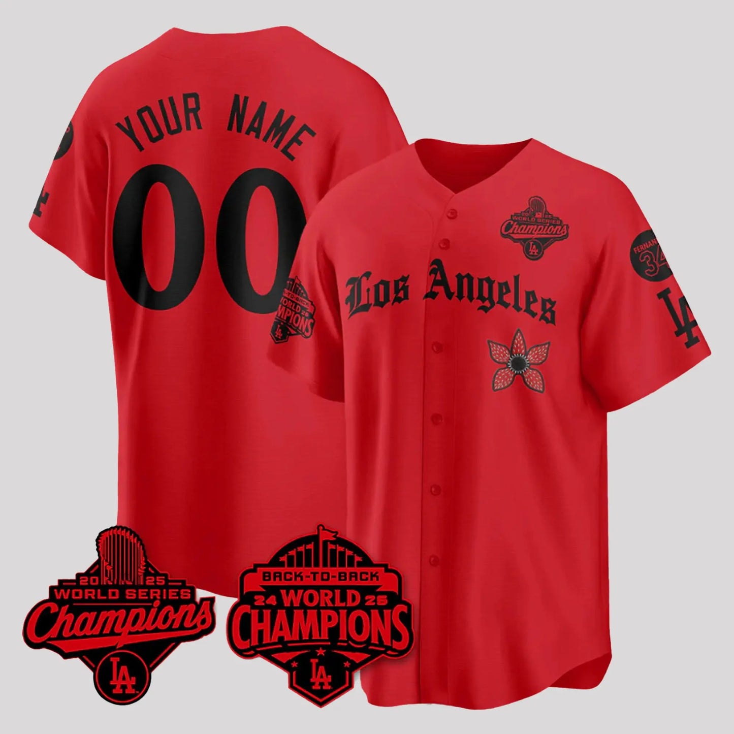 LA Dodgers Back To Back World Series Champions 2025 Stranger Things Jersey   theclothingtribe