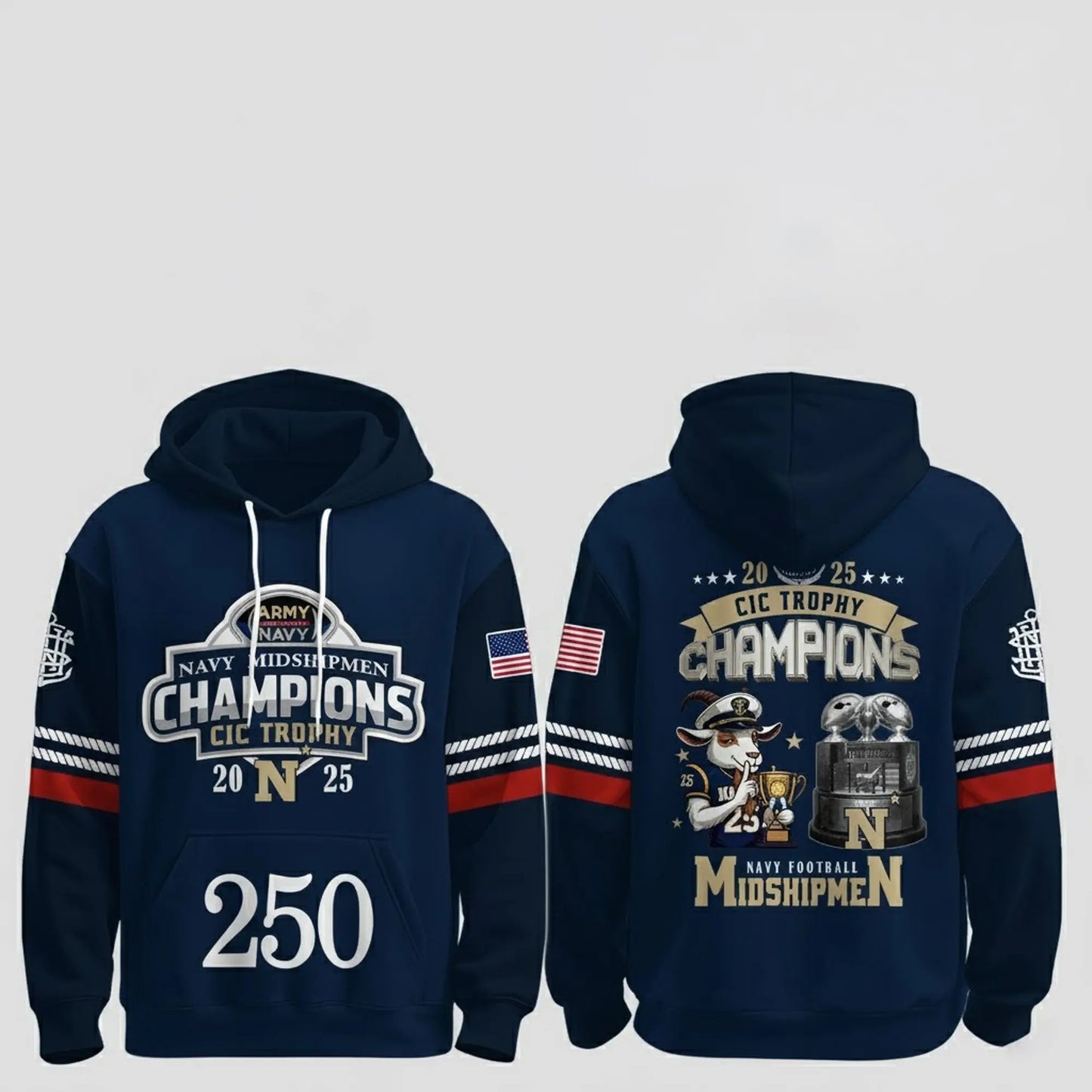 Navy Midshipmen Back To Back CIC Trophy Champions 2025 Hoodie