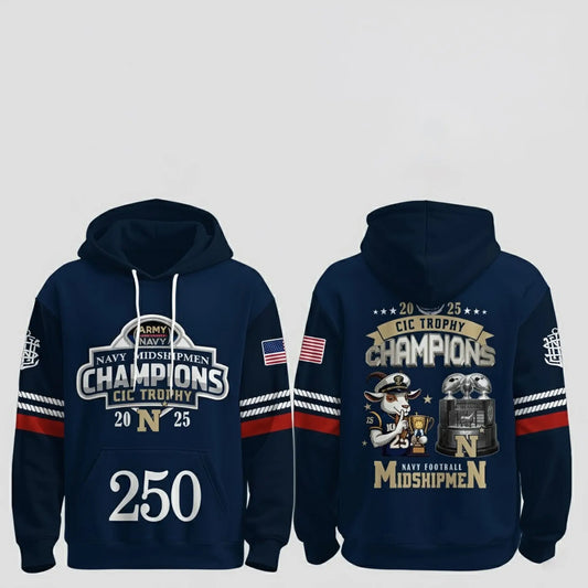 Navy Midshipmen Back To Back CIC Trophy Champions 2025 Hoodie