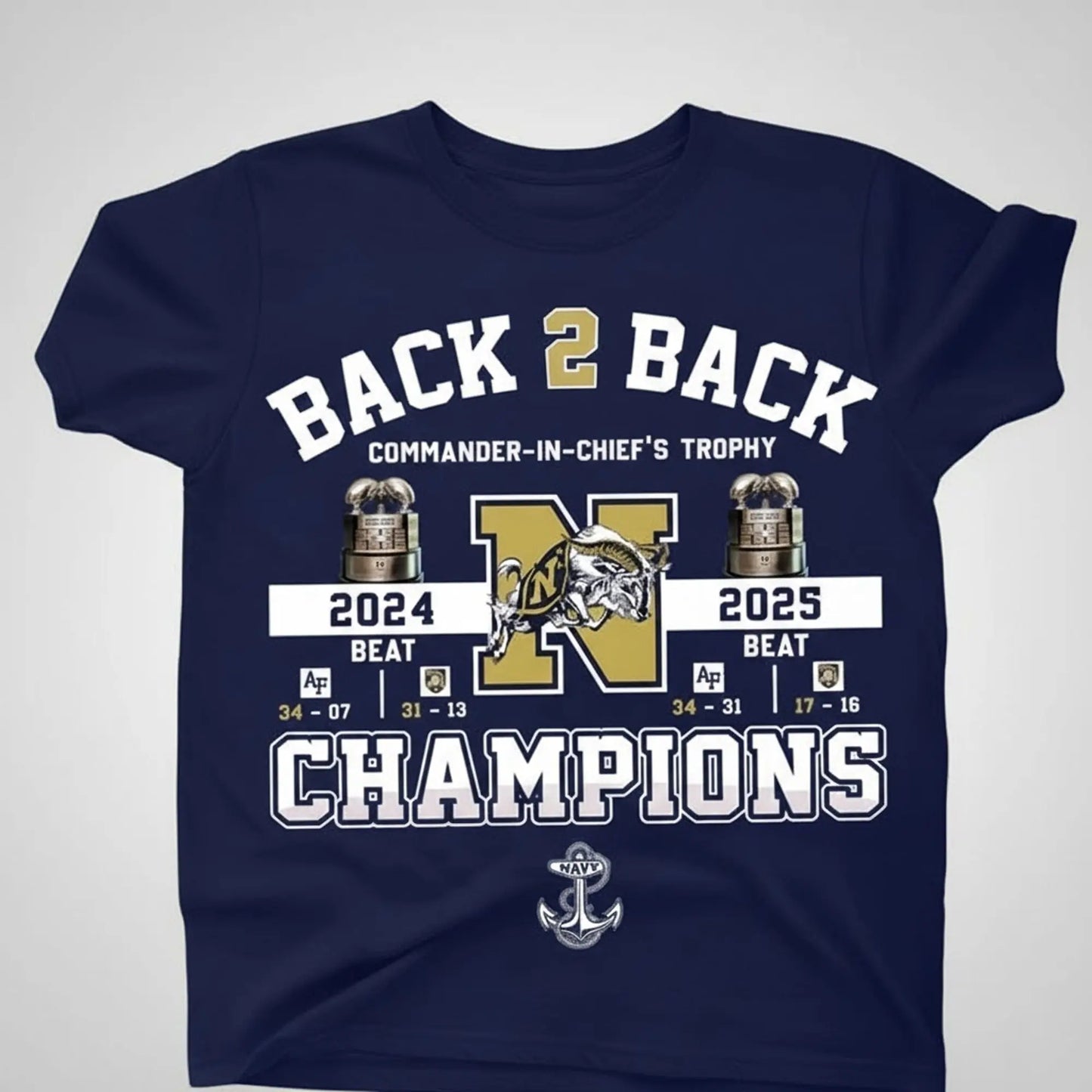 Navy Midshipmen Back To Back Champions Commander In Chief's Trophy Shirt
