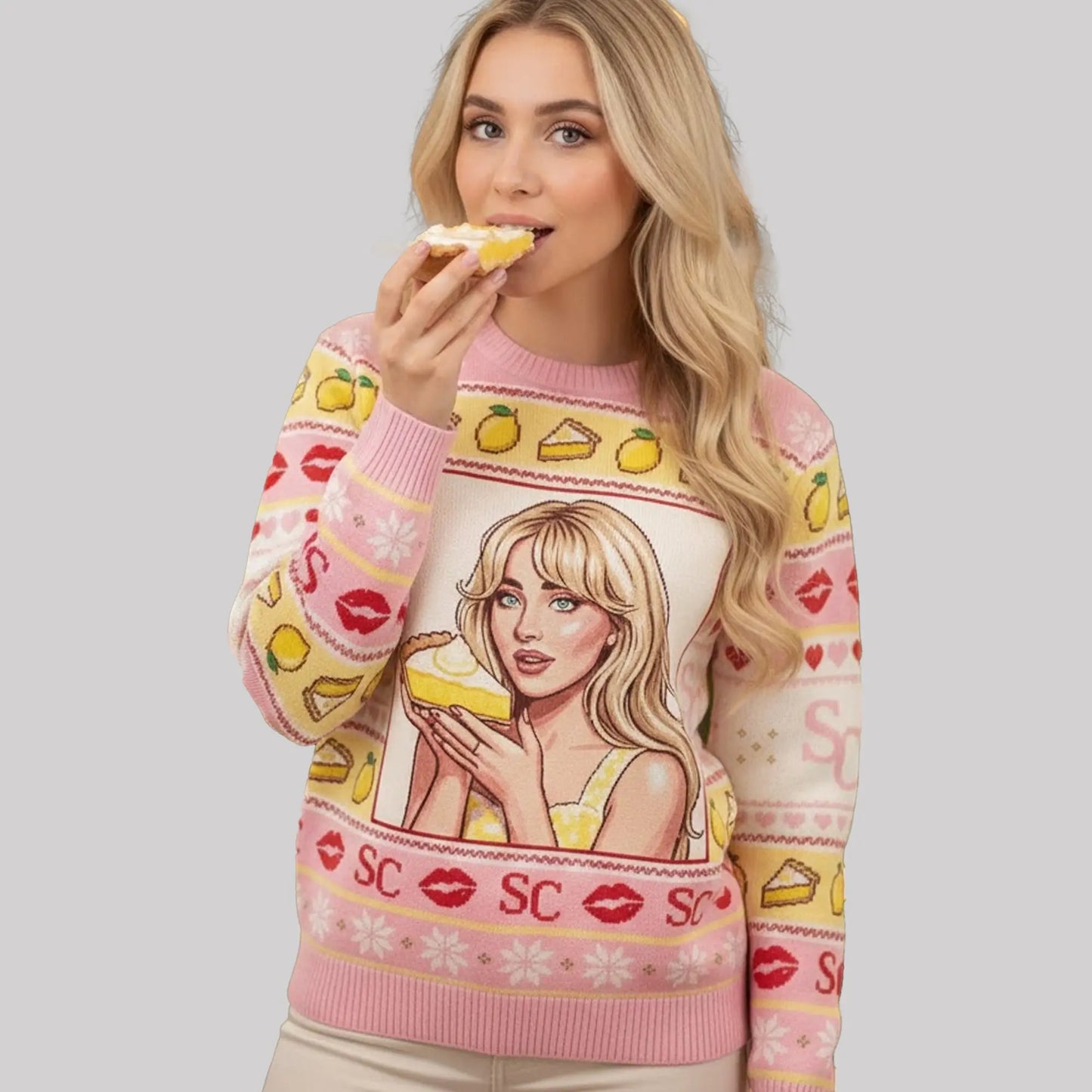 Sabrina Carpenter Sweet Tooth Lemon Pie Ugly Sweater   theclothingtribe