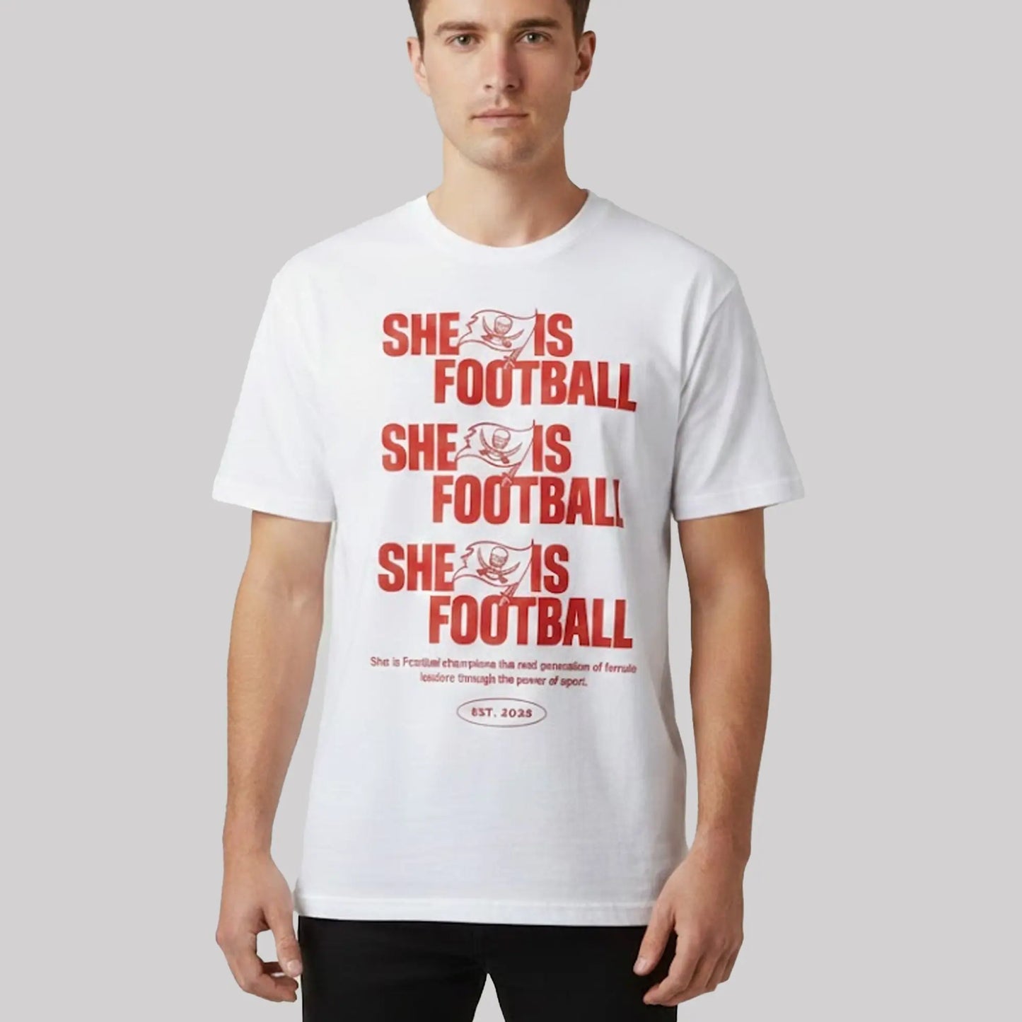 Tampa Bay Buccaneers She Is Football EST 2025 Shirt   theclothingtribe