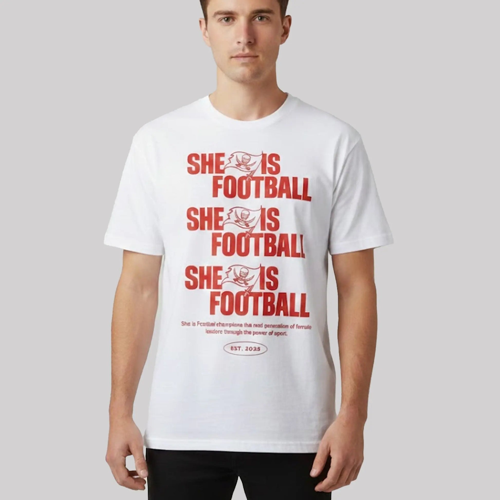 Tampa Bay Buccaneers She Is Football EST 2025 Shirt   theclothingtribe