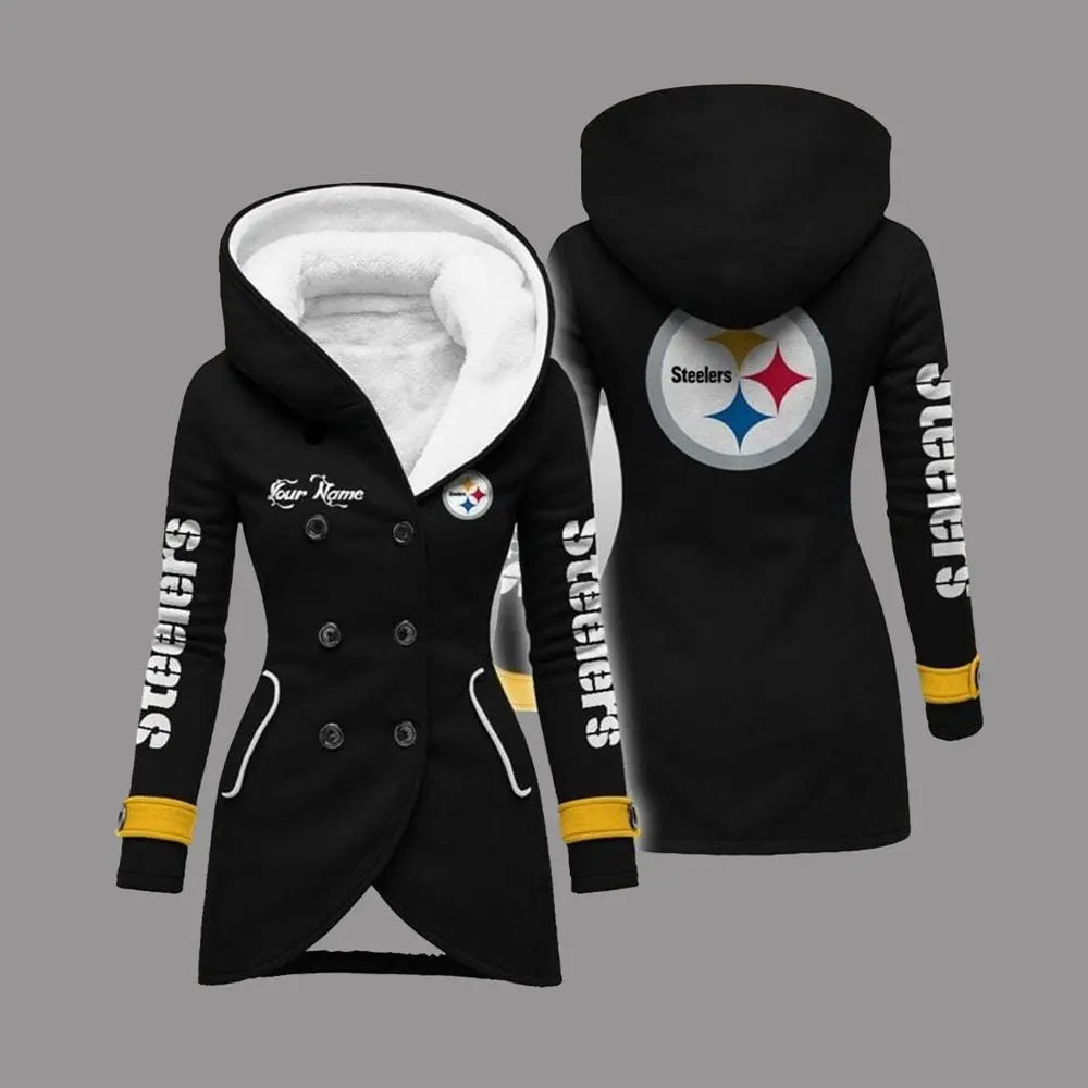 2025 Steelers Long Hooded Fleece Jacket theclothingtribe