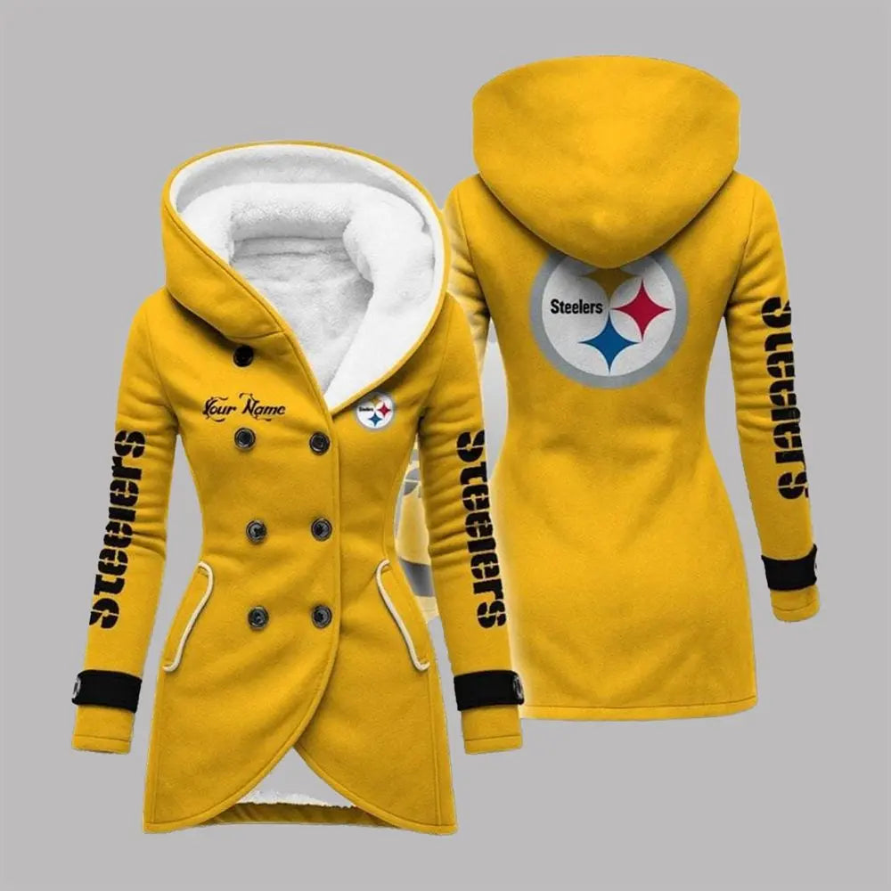 2025 Steelers Long Hooded Fleece Jacket theclothingtribe